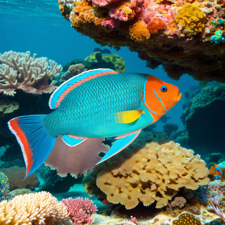 Picture of a parrotfish in its natural environment, a parrotfish animal, realistic, professional photography, perfect comp...